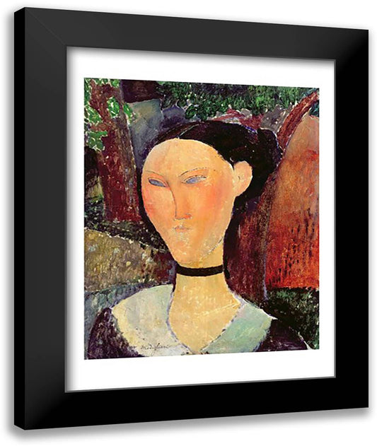 Woman with a Velvet Neckband, c.1915 22x28 Black Modern Wood Framed Art Print Poster by Modigliani, Amedeo