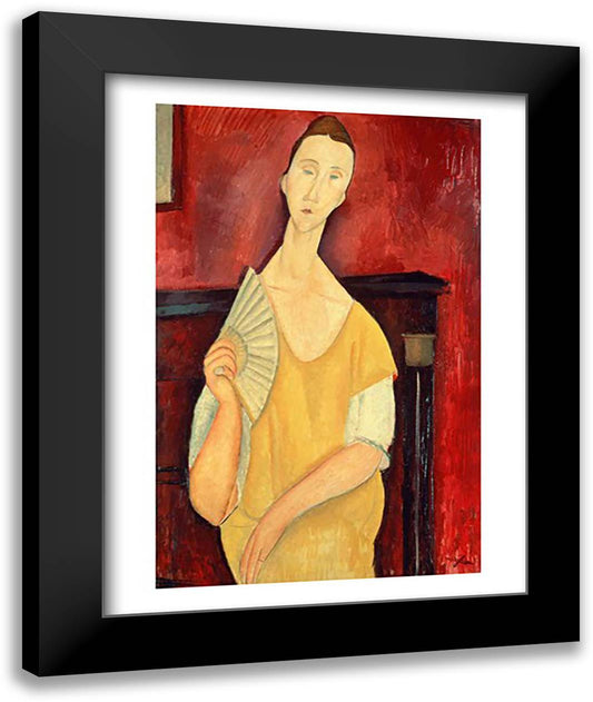 Woman with a Fan 22x28 Black Modern Wood Framed Art Print Poster by Modigliani, Amedeo