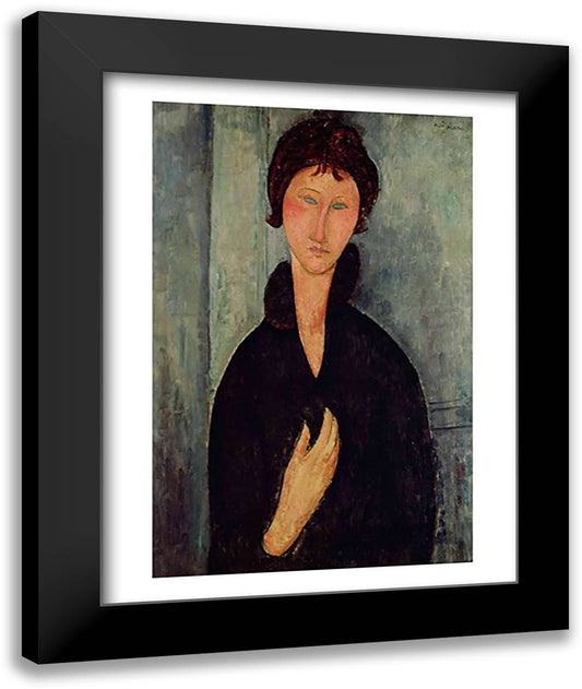 Woman with Blue Eyes, c.1918 22x28 Black Modern Wood Framed Art Print Poster by Modigliani, Amedeo
