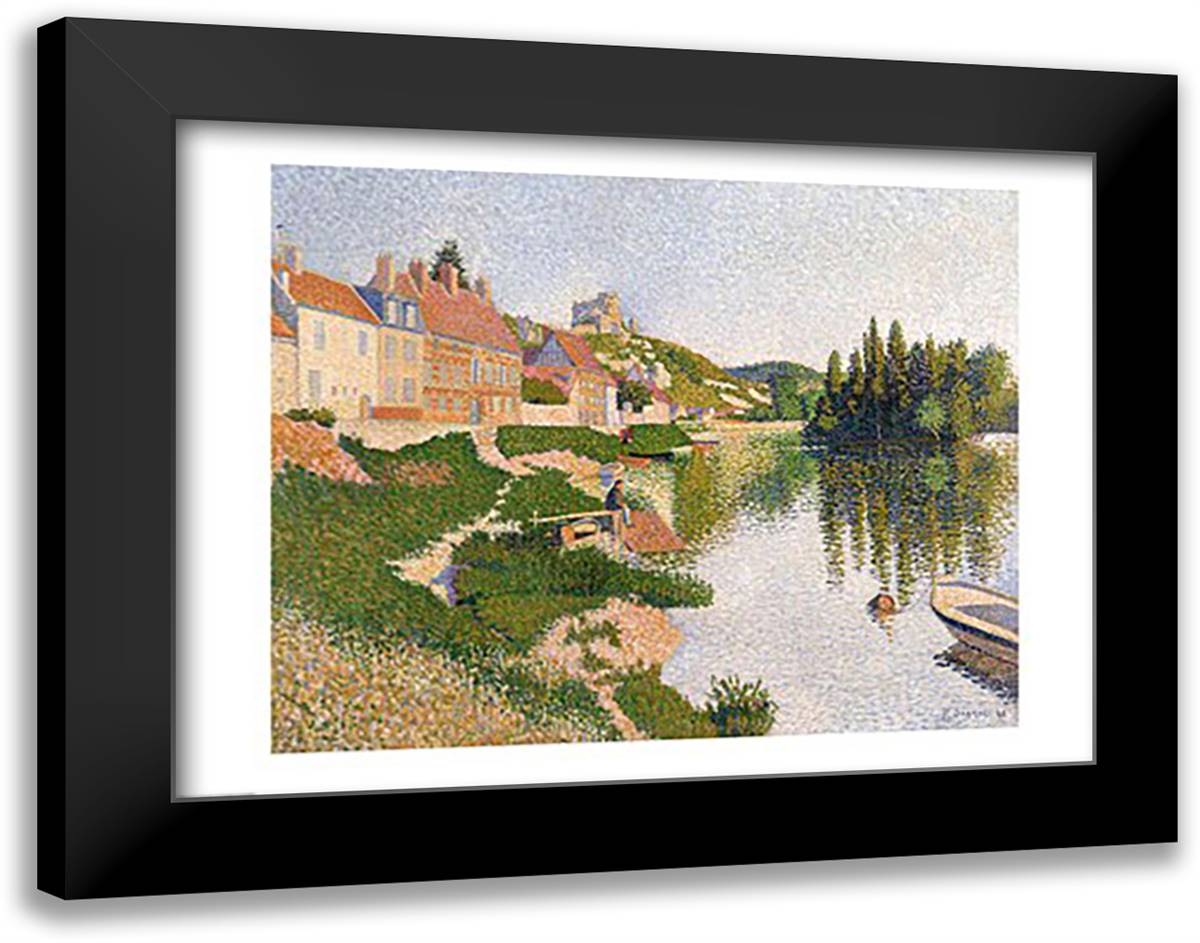 The River Bank, Petit-Andely, 1886 28x22 Black Modern Wood Framed Art Print Poster by Signac, Paul