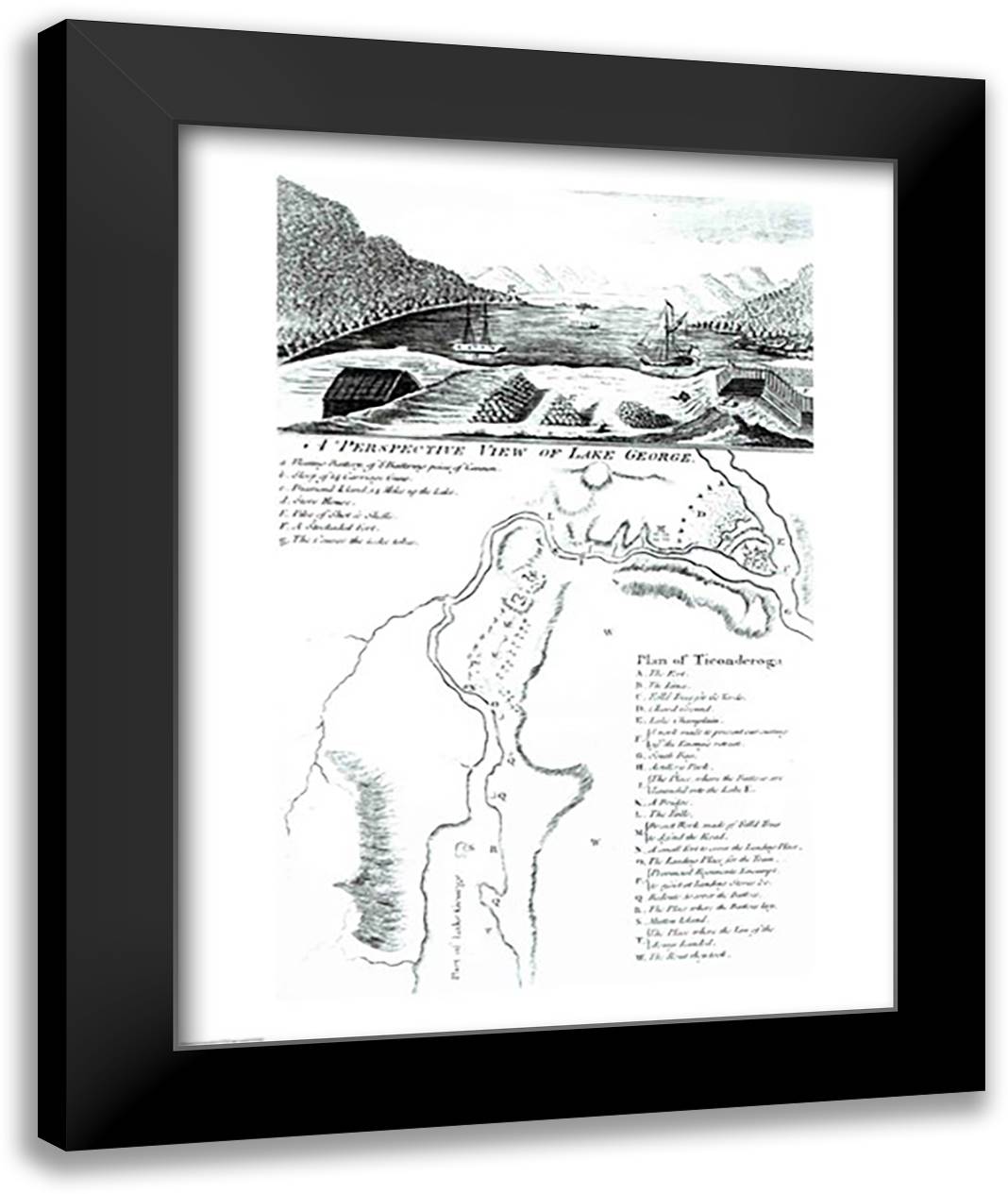 A Perspective View of Lake George and a Plan of Ticonderoga 22x28 Black Modern Wood Framed Art Print Poster