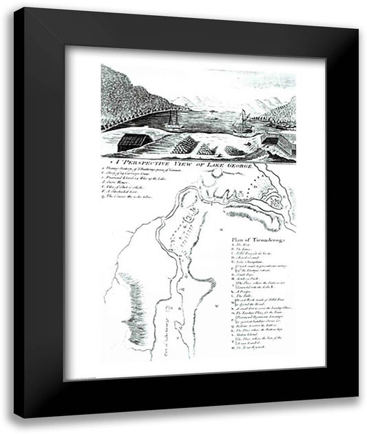 A Perspective View of Lake George and a Plan of Ticonderoga 22x28 Black Modern Wood Framed Art Print Poster