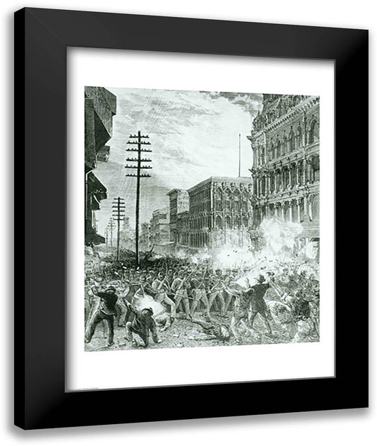 The Great Strike: The Sixth Maryland Regiment Fighting Its Way Through Baltimore 22x28 Black Modern Wood Framed Art Print Poster