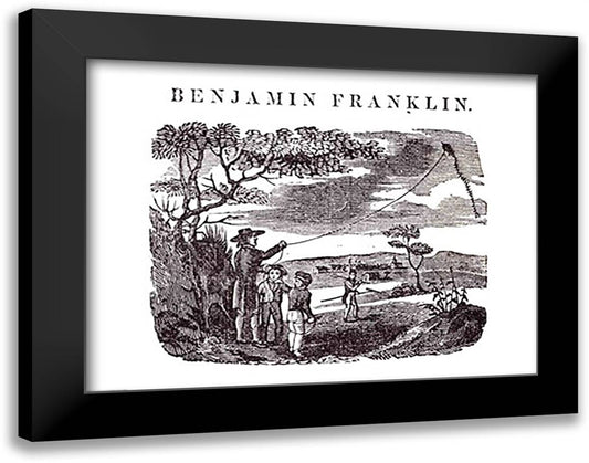 Benjamin Franklin Conducts his Kite Experiment 28x22 Black Modern Wood Framed Art Print Poster