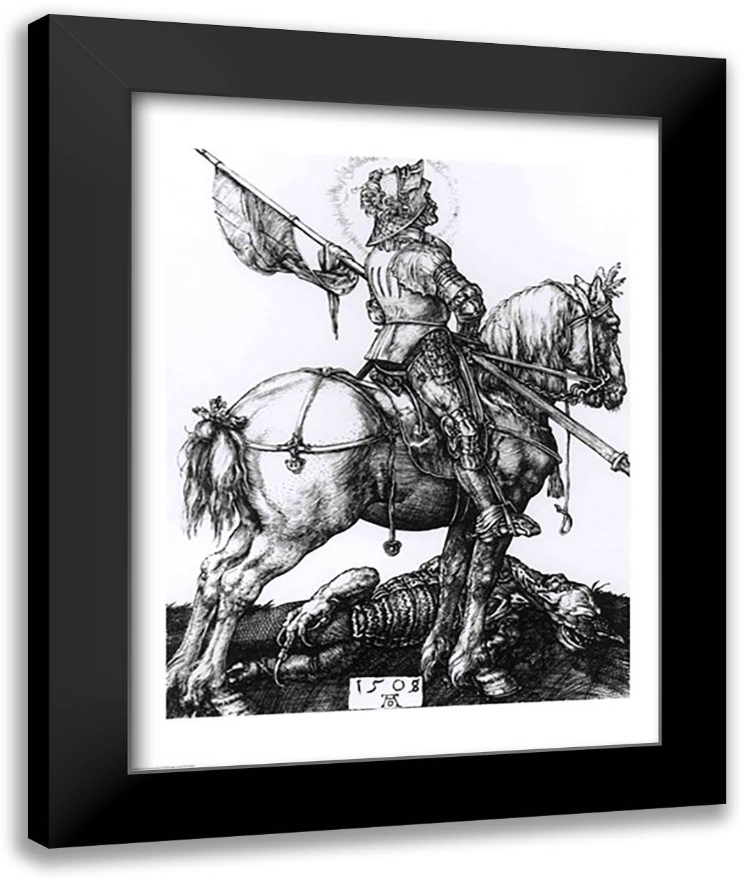 St. George and the Dragon, 1508 22x28 Black Modern Wood Framed Art Print Poster by Durer, Albrecht