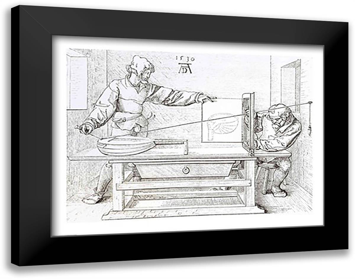 Instrument of Mathematical Precision for Designing Objects in Perspective 28x22 Black Modern Wood Framed Art Print Poster by Durer, Albrecht