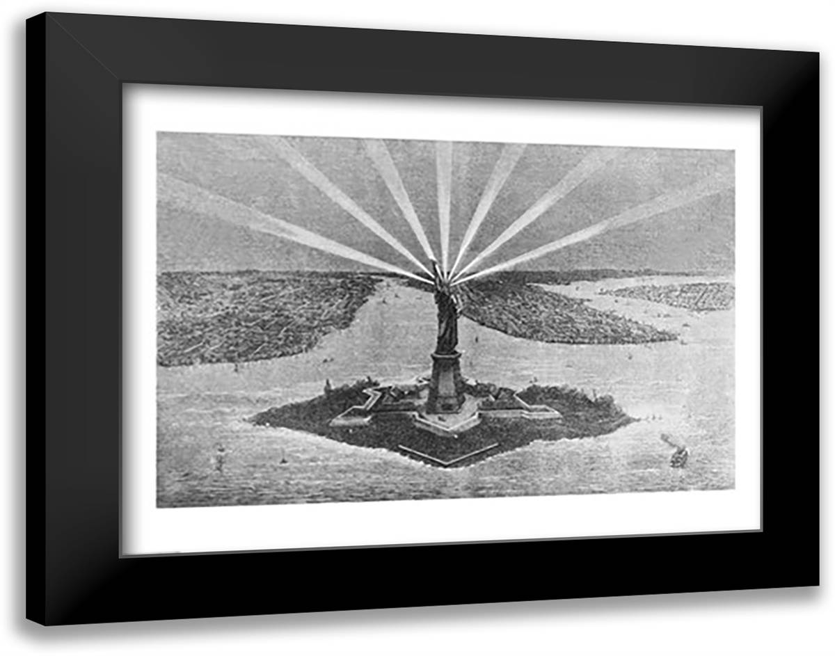 Statue of Liberty 28x22 Black Modern Wood Framed Art Print Poster