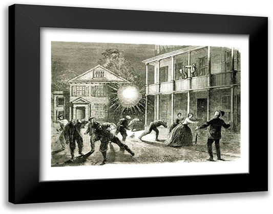 The Federals shelling the City of Charleston: Shell bursting in the streets in 1863 28x22 Black Modern Wood Framed Art Print Poster