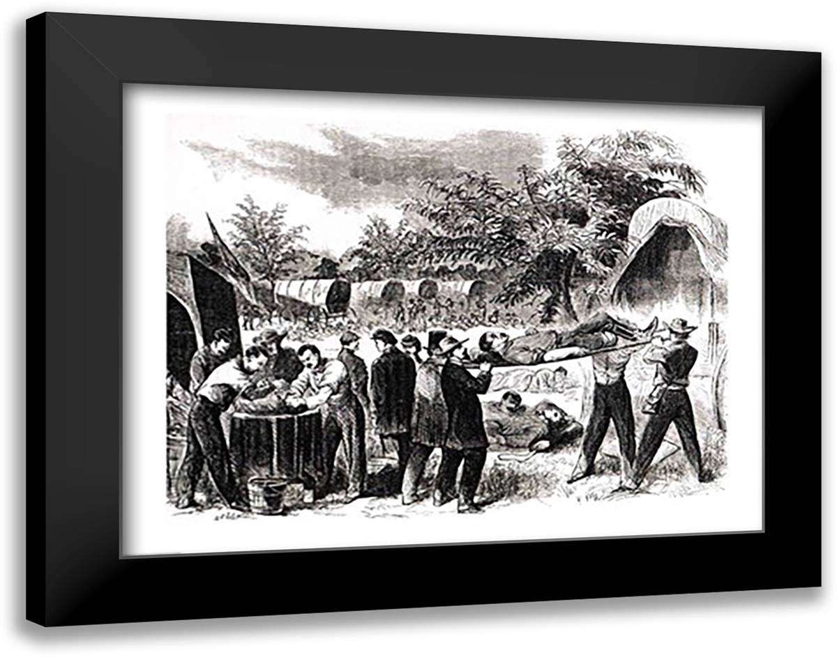 Carrying off the Wounded after the battle of Antietam in 1862 28x22 Black Modern Wood Framed Art Print Poster by Waud, Alfred R.