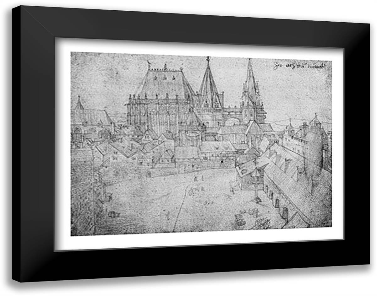 The Minster at Aachen, 1520 28x22 Black Modern Wood Framed Art Print Poster by Durer, Albrecht