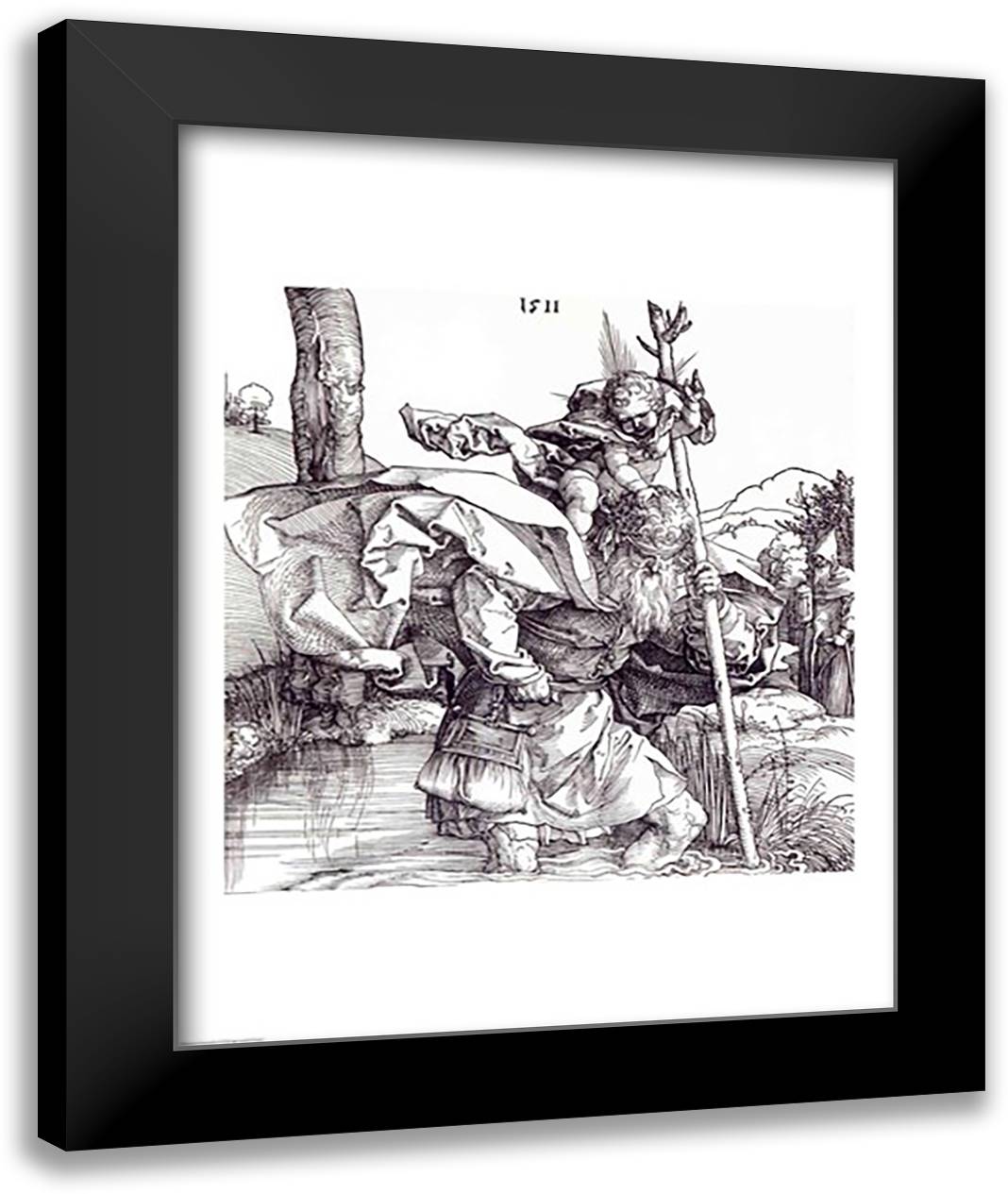 St.Christopher carrying the Infant Christ, 1511 22x28 Black Modern Wood Framed Art Print Poster by Durer, Albrecht