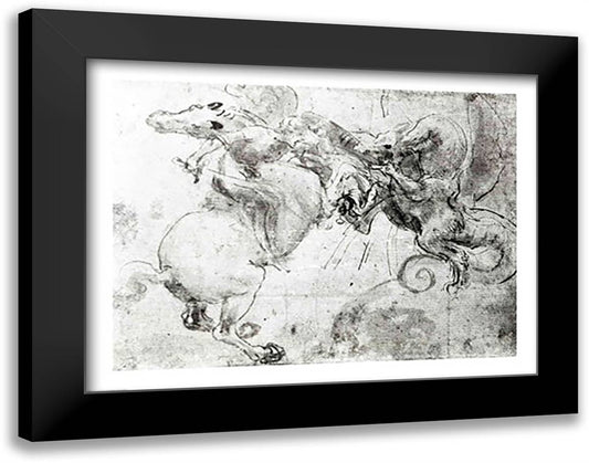 Battle between a Rider and a Dragon, c.1482 28x22 Black Modern Wood Framed Art Print Poster by da Vinci, Leonardo