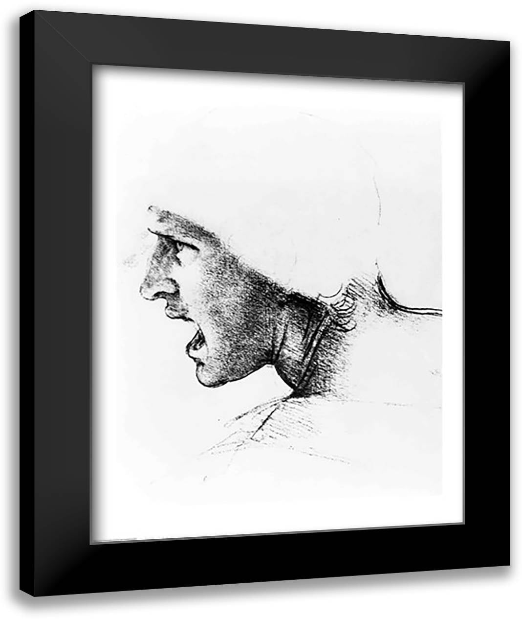 Study for the head of a soldier in 'The Battle of Anghiari' 22x28 Black Modern Wood Framed Art Print Poster by da Vinci, Leonardo