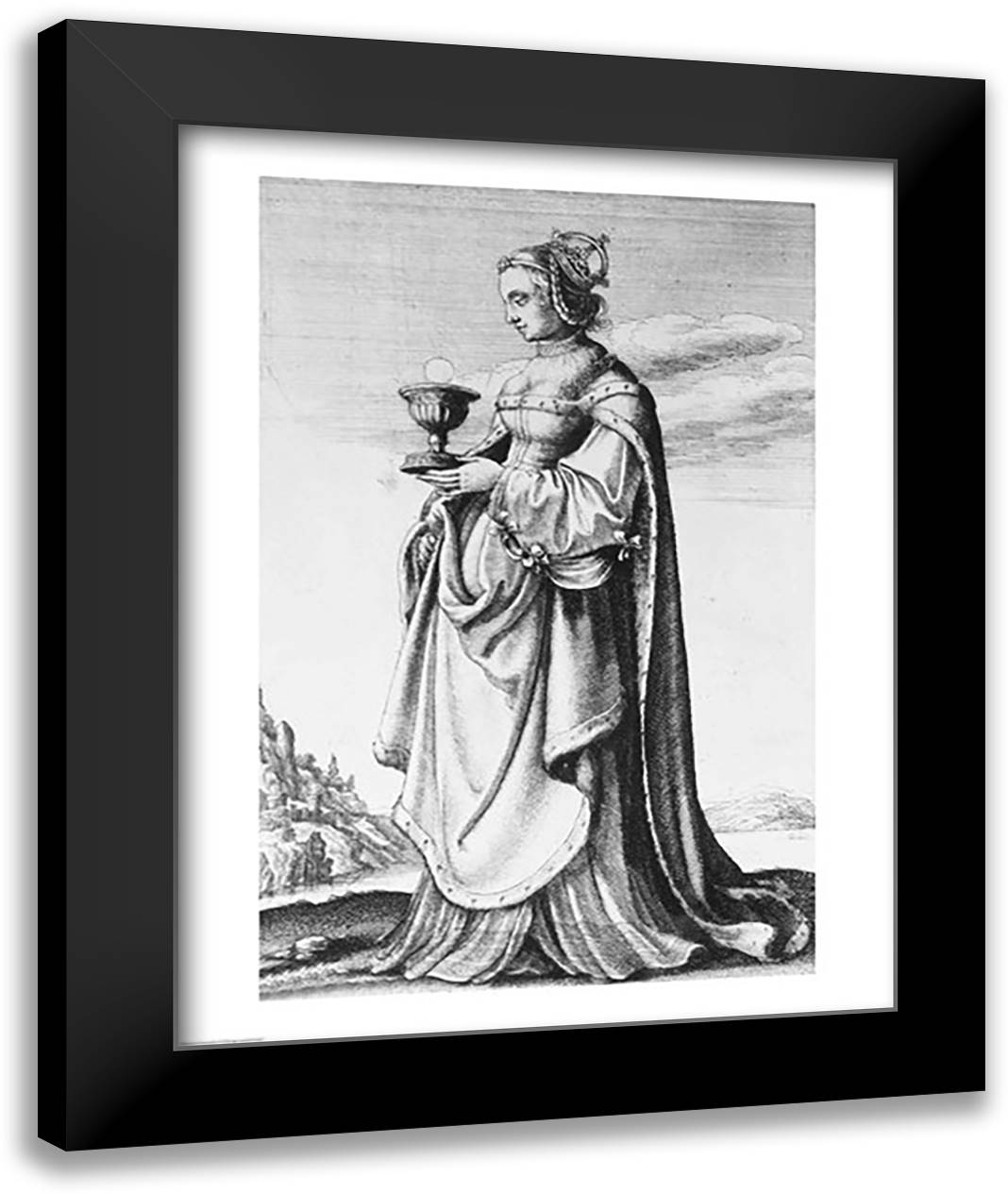 St. Barbara 22x28 Black Modern Wood Framed Art Print Poster by Holbein, Hans