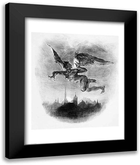 Mephistopheles' Prologue in the Sky, from Goethe's Faust, 1828 22x28 Black Modern Wood Framed Art Print Poster by Delacroix, Eugene