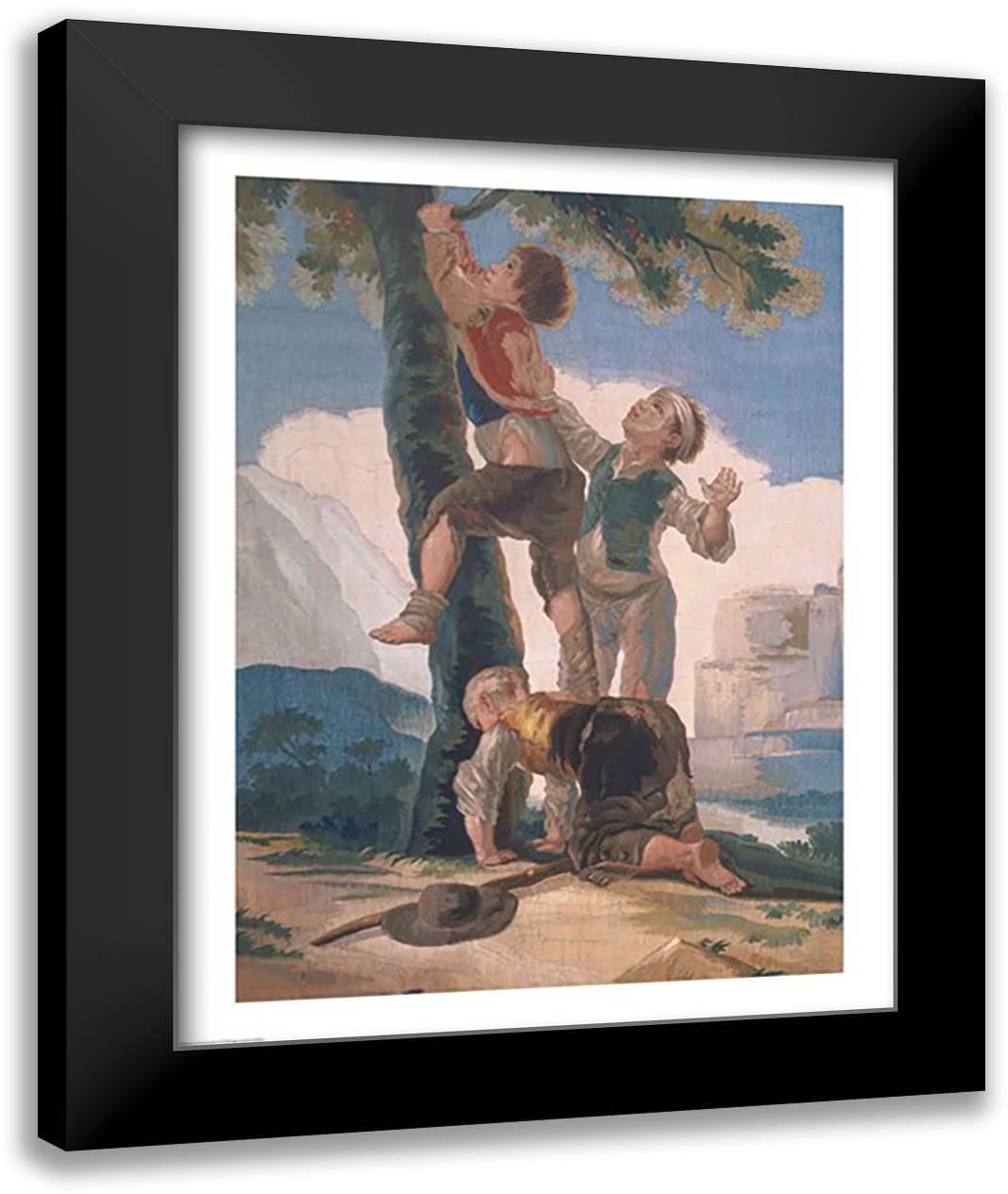 Boys Climbing a Tree 22x28 Black Modern Wood Framed Art Print Poster by Goya, Francisco De