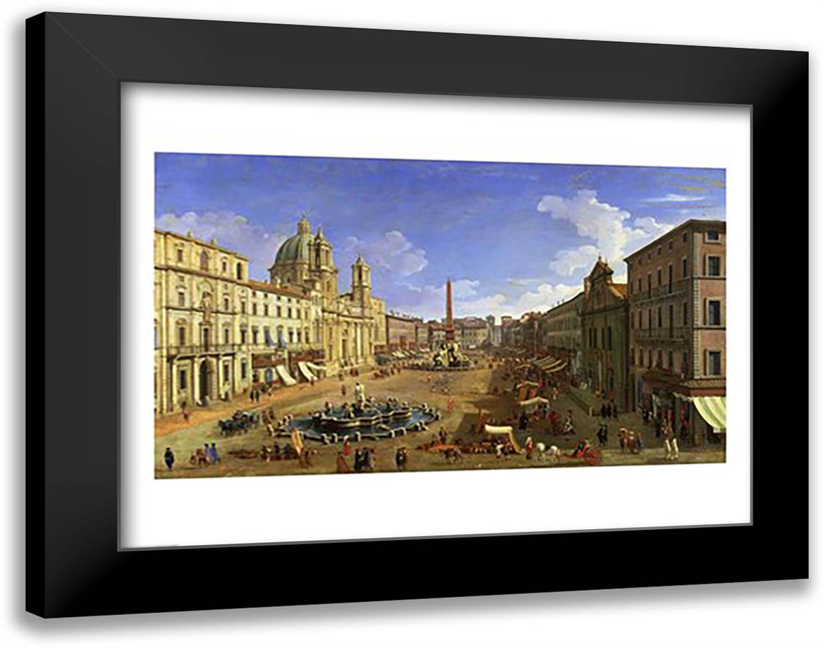 View of the Piazza Navona, Rome 28x22 Black Modern Wood Framed Art Print Poster by Canaletto, Giovanni Antonio