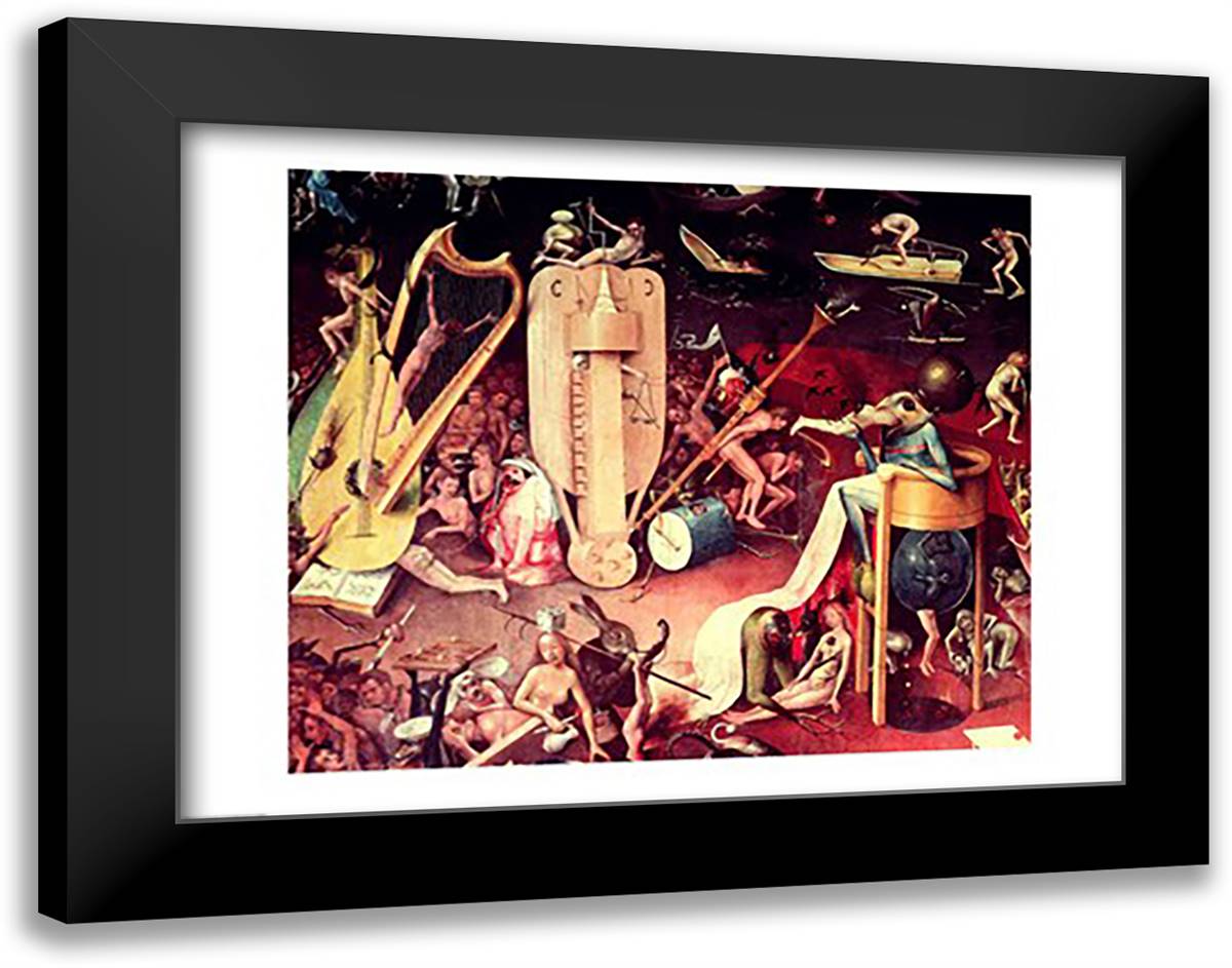 The Garden of Earthly Delights: Hell, detail from the right wing of the triptych, c.1500 28x22 Black Modern Wood Framed Art Print Poster by Bosch, Hieronymus