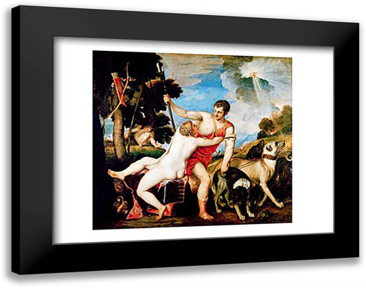 Venus and Adonis, 1553 28x22 Black Modern Wood Framed Art Print Poster by Titian