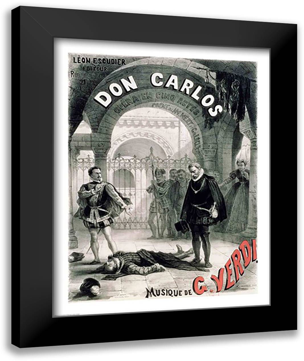 Poster advertising 'Don Carlos' 22x28 Black Modern Wood Framed Art Print Poster by Neuville, Alphonse Marie de