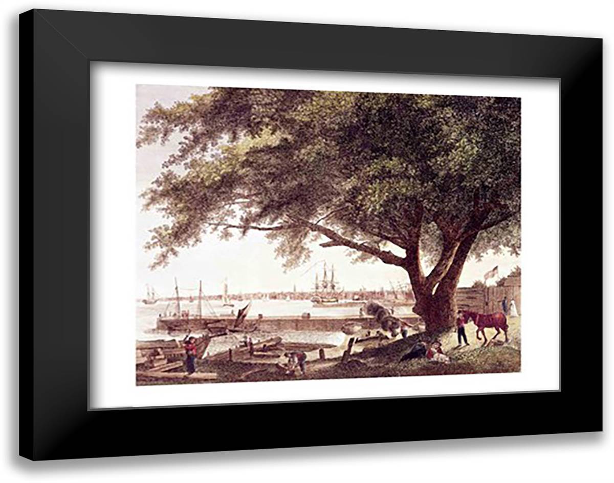 The City and Port of Philadelphia 28x22 Black Modern Wood Framed Art Print Poster