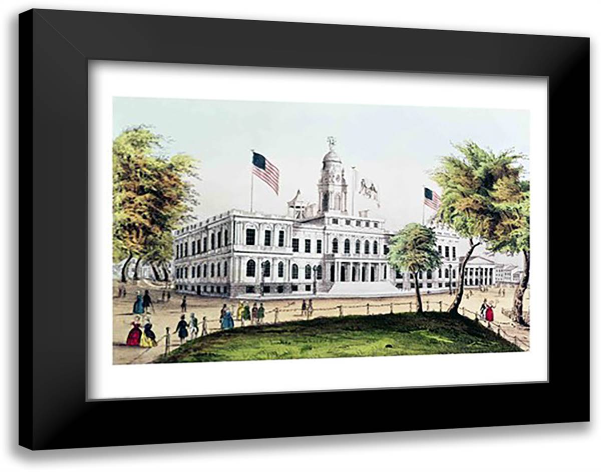 City Hall, New York 28x22 Black Modern Wood Framed Art Print Poster