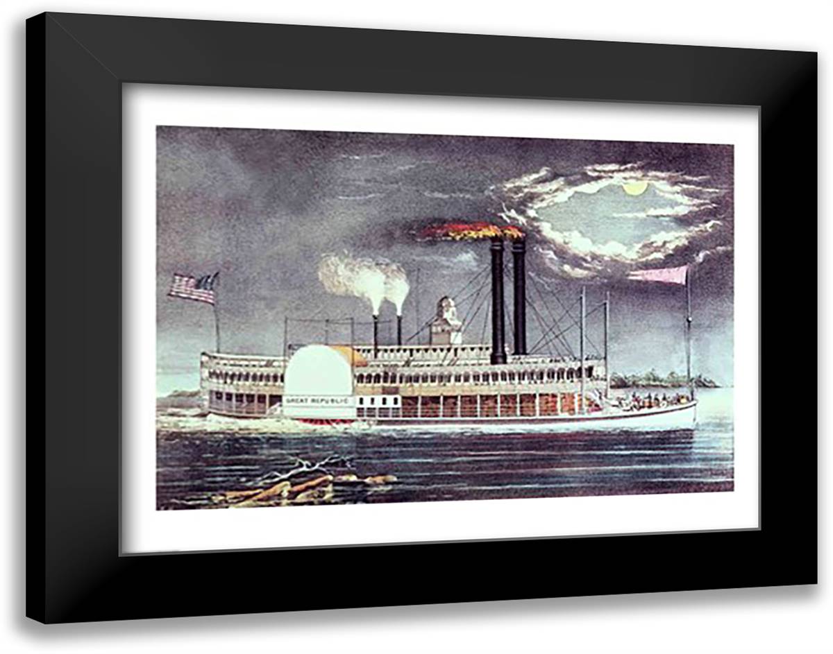 Moonlight on the Mississippi 28x22 Black Modern Wood Framed Art Print Poster