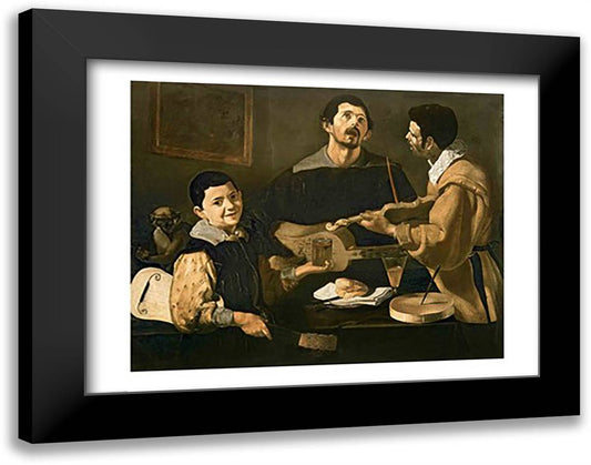 Three Musicians, 1618 28x22 Black Modern Wood Framed Art Print Poster by Velazquez, Diego
