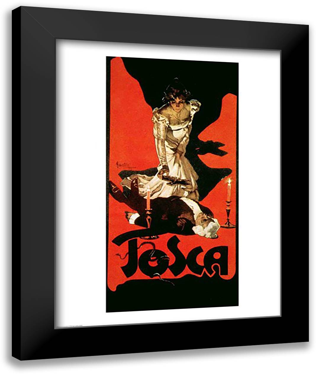 Poster advertising a performance of Tosca, 1899 22x28 Black Modern Wood Framed Art Print Poster by Hohenstein, Adolpho