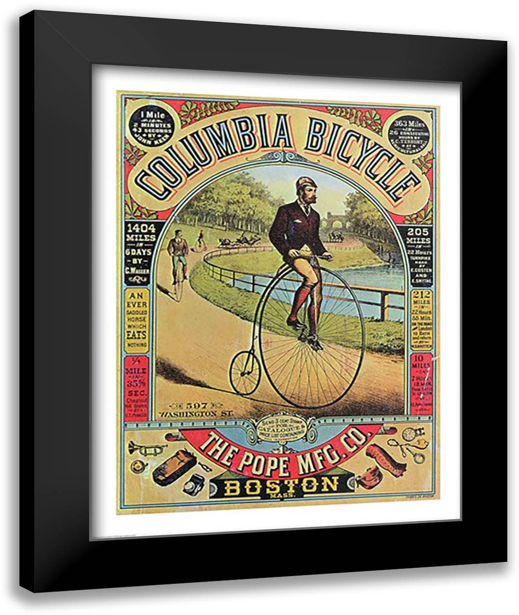 Advertisement for the Columbia Bicycle 22x28 Black Modern Wood Framed Art Print Poster