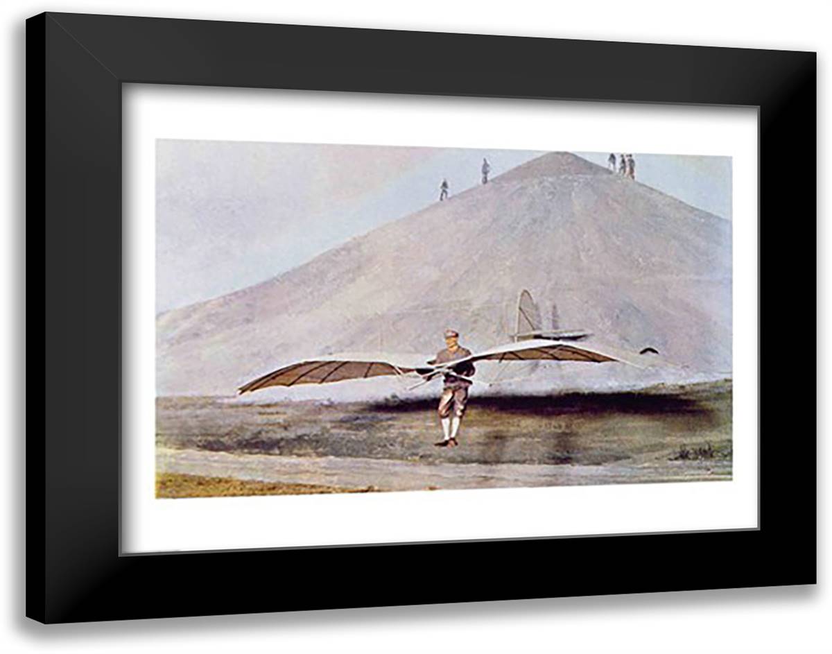 One of the many flying experiments of Otto Lilienthal 28x22 Black Modern Wood Framed Art Print Poster