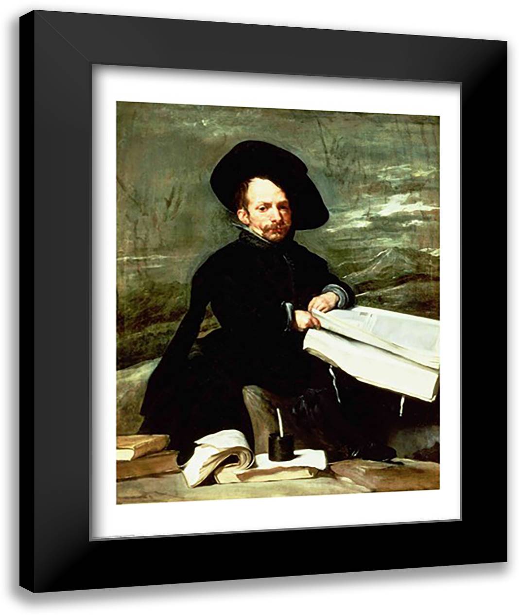 Court Jester, El Primo 22x28 Black Modern Wood Framed Art Print Poster by Velazquez, Diego