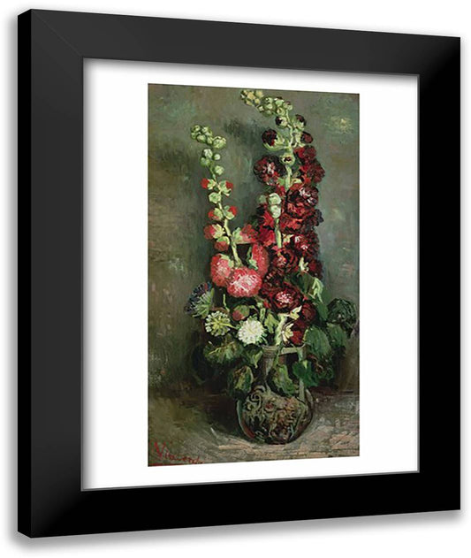 Vase of Hollyhocks, 1886 22x28 Black Modern Wood Framed Art Print Poster by Van Gogh, Vincent