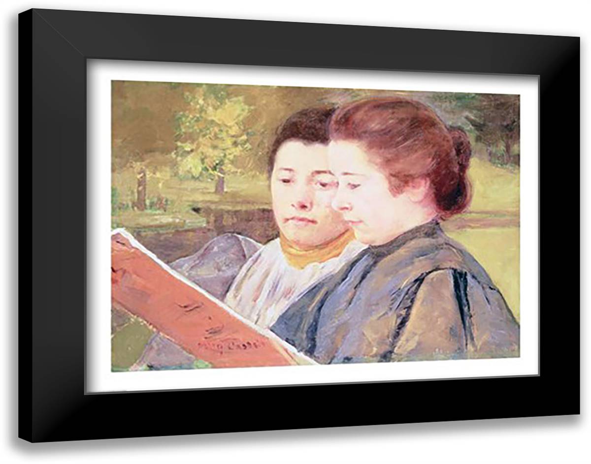 Women Reading 28x22 Black Modern Wood Framed Art Print Poster by Cassatt, Mary