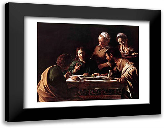 Supper at Emmaus, 1606 28x22 Black Modern Wood Framed Art Print Poster by Caravaggio