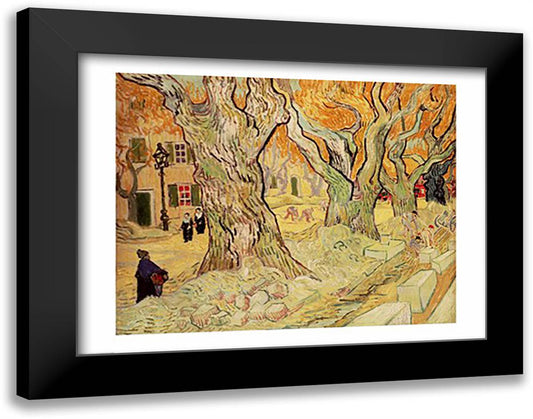 The Road Menders, 1889 28x22 Black Modern Wood Framed Art Print Poster by Van Gogh, Vincent