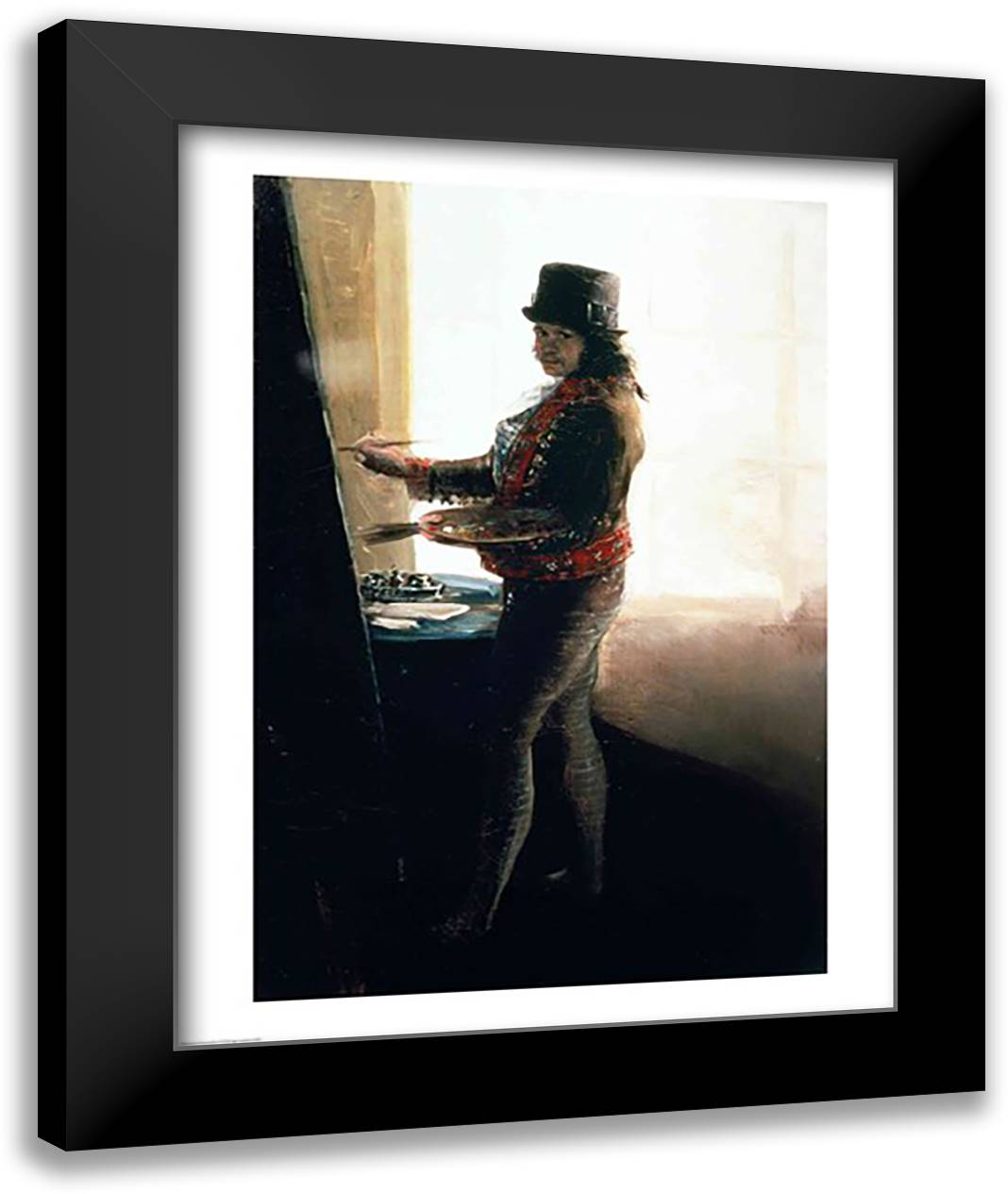Self Portrait in the Studio 22x28 Black Modern Wood Framed Art Print Poster by Goya, Francisco De