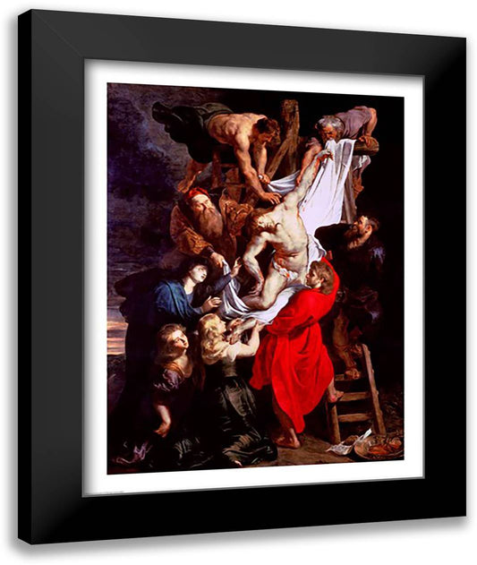 The Descent from the Cross, central panel of the triptych 22x28 Black Modern Wood Framed Art Print Poster by Rubens, Peter Paul