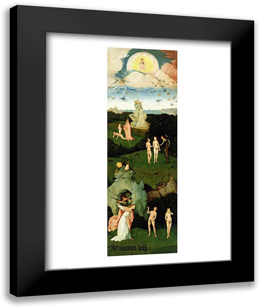 The Haywain: left wing of the triptych depicting the Garden of Eden, c.1500 22x28 Black Modern Wood Framed Art Print Poster by Bosch, Hieronymus