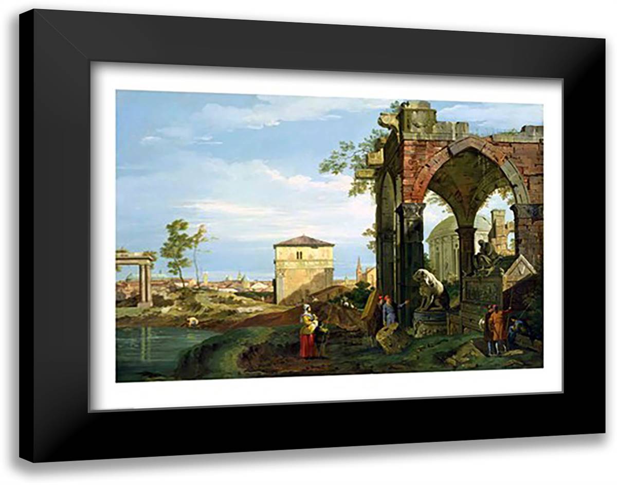 Capriccio with Motifs from Padua 28x22 Black Modern Wood Framed Art Print Poster by Canaletto, Giovanni Antonio