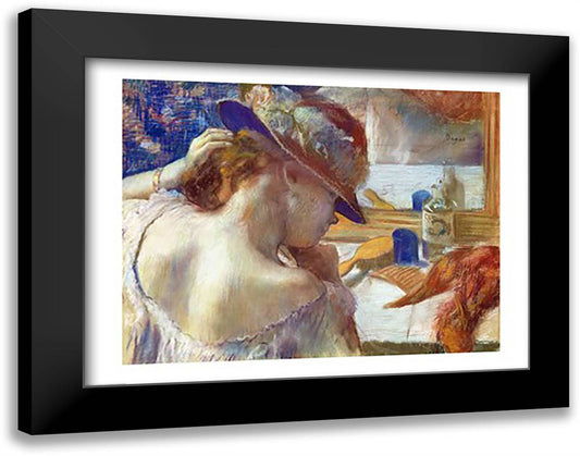In Front of the Mirror, 1889 28x22 Black Modern Wood Framed Art Print Poster by Degas, Edgar