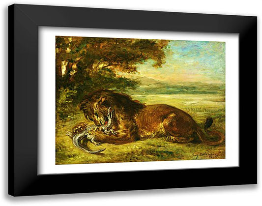 Lion and Alligator, 1863 28x22 Black Modern Wood Framed Art Print Poster by Delacroix, Eugene