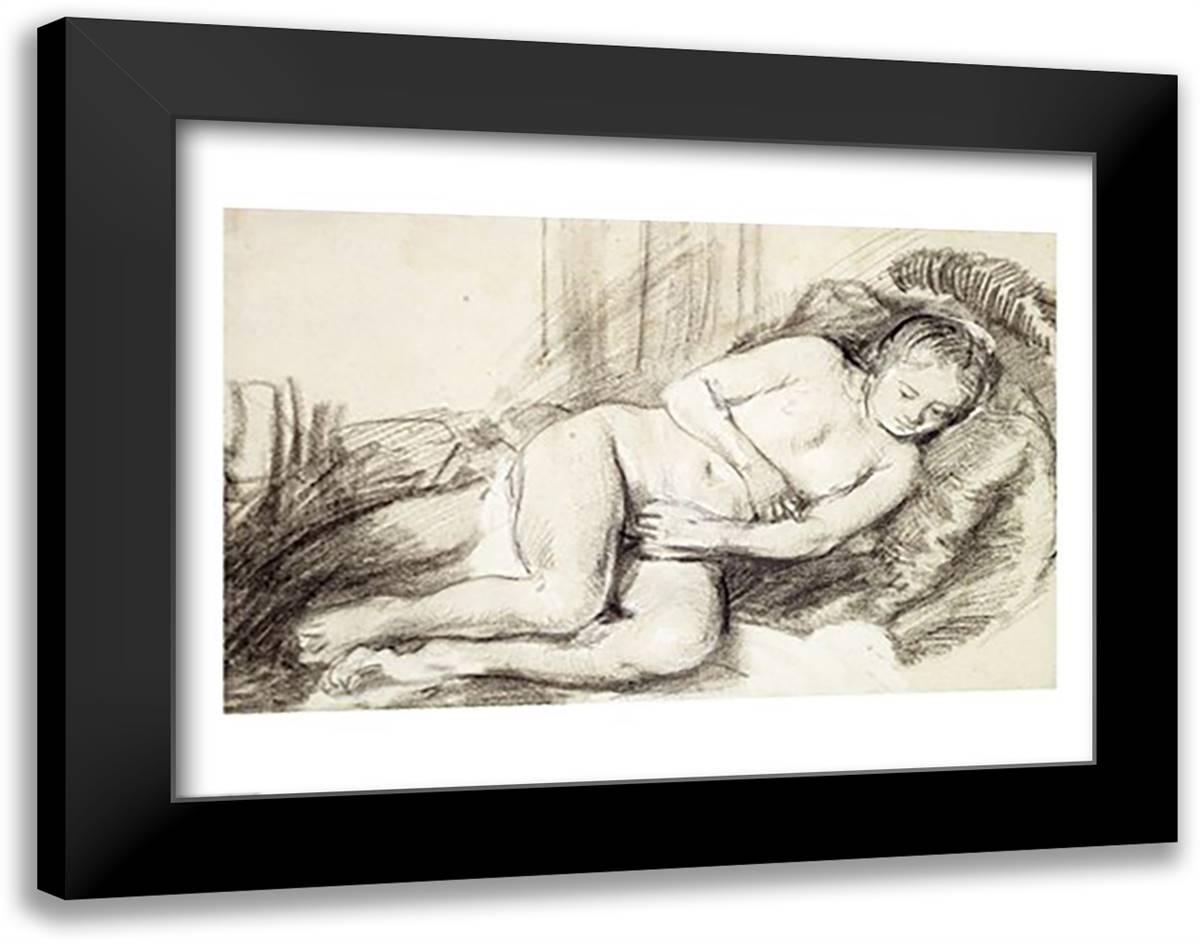 Reclining Female Nude 28x22 Black Modern Wood Framed Art Print Poster by Rembrandt