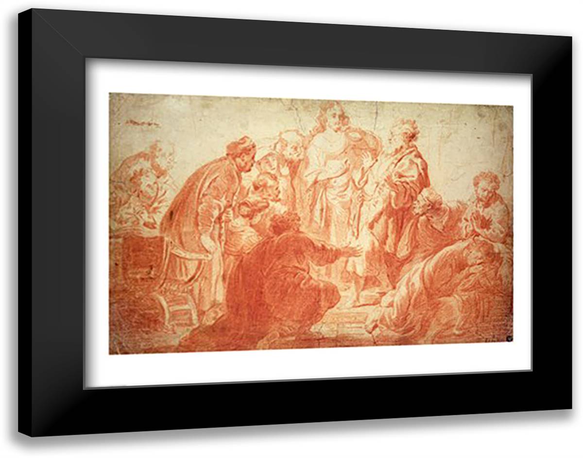 The Doubting Thomas 28x22 Black Modern Wood Framed Art Print Poster by Rembrandt