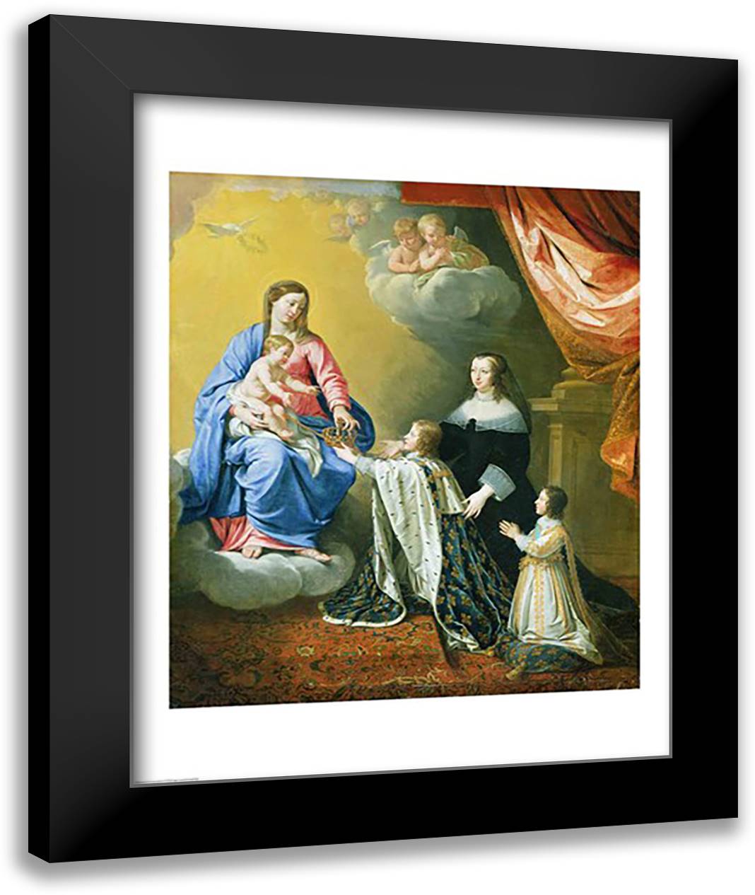 The Virgin Mary gives the Crown and Sceptre to Louis XIV, 1643 22x28 Black Modern Wood Framed Art Print Poster by Champaigne, Philippe De