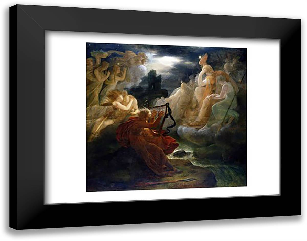 On the Bank of the Lora, Ossian Conjures up a Spirit with the Sound of his Harp, c.1811 28x22 Black Modern Wood Framed Art Print Poster by Gerard, Francois
