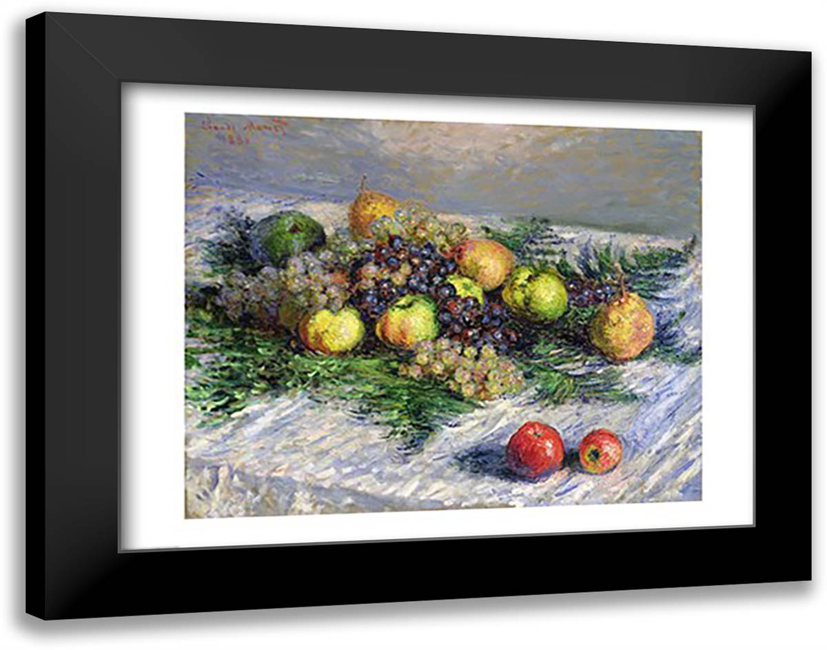 Still Life with Pears and Grapes, 1880 28x22 Black Modern Wood Framed Art Print Poster by Monet, Claude