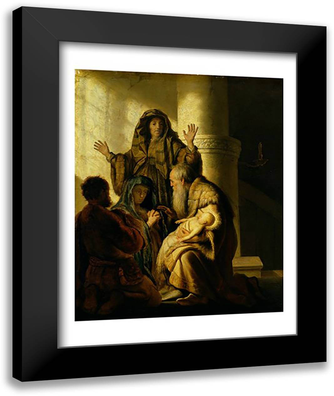 Simeon and Hannah in the Temple, c.1627 22x28 Black Modern Wood Framed Art Print Poster by Rembrandt