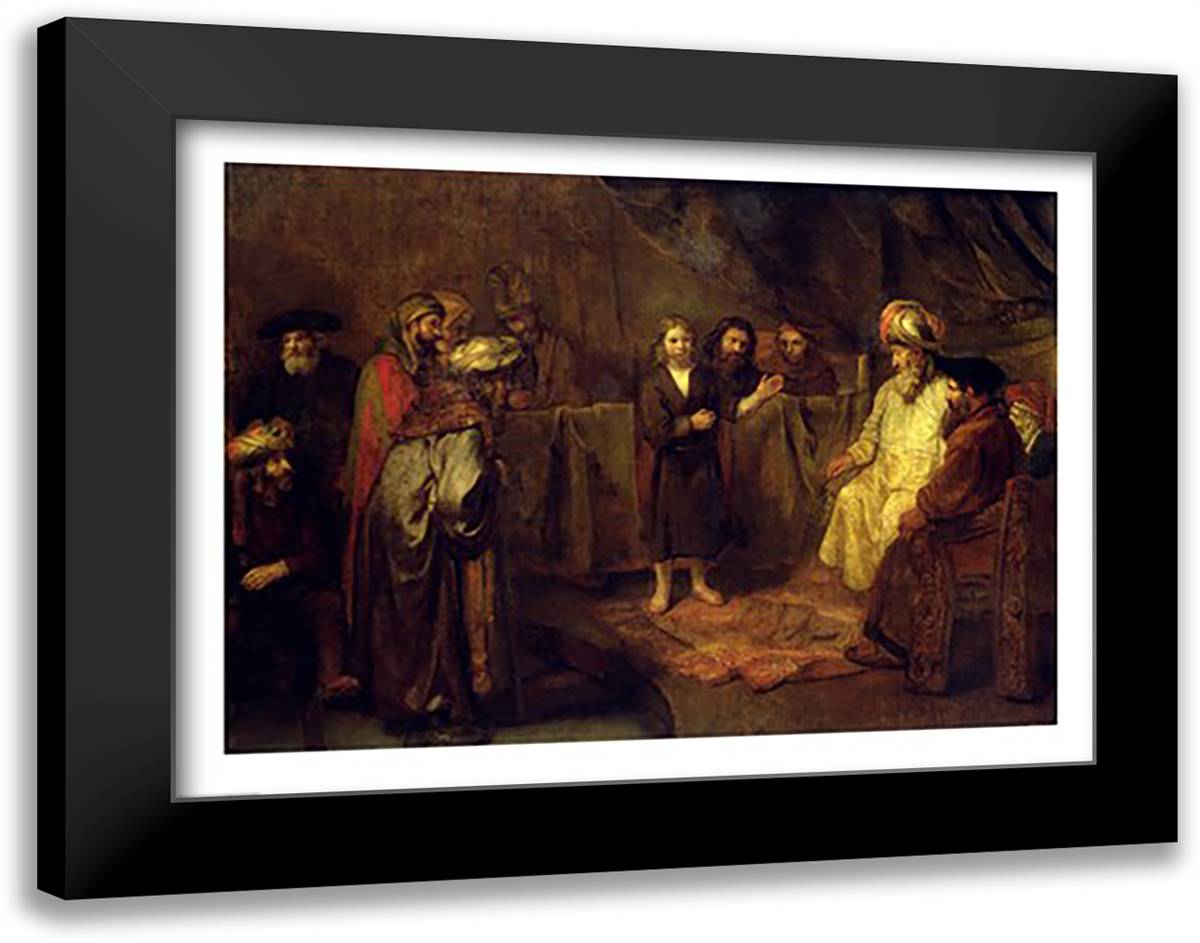 The Twelve Year Old Jesus in front of the Scribes 28x22 Black Modern Wood Framed Art Print Poster by Rembrandt