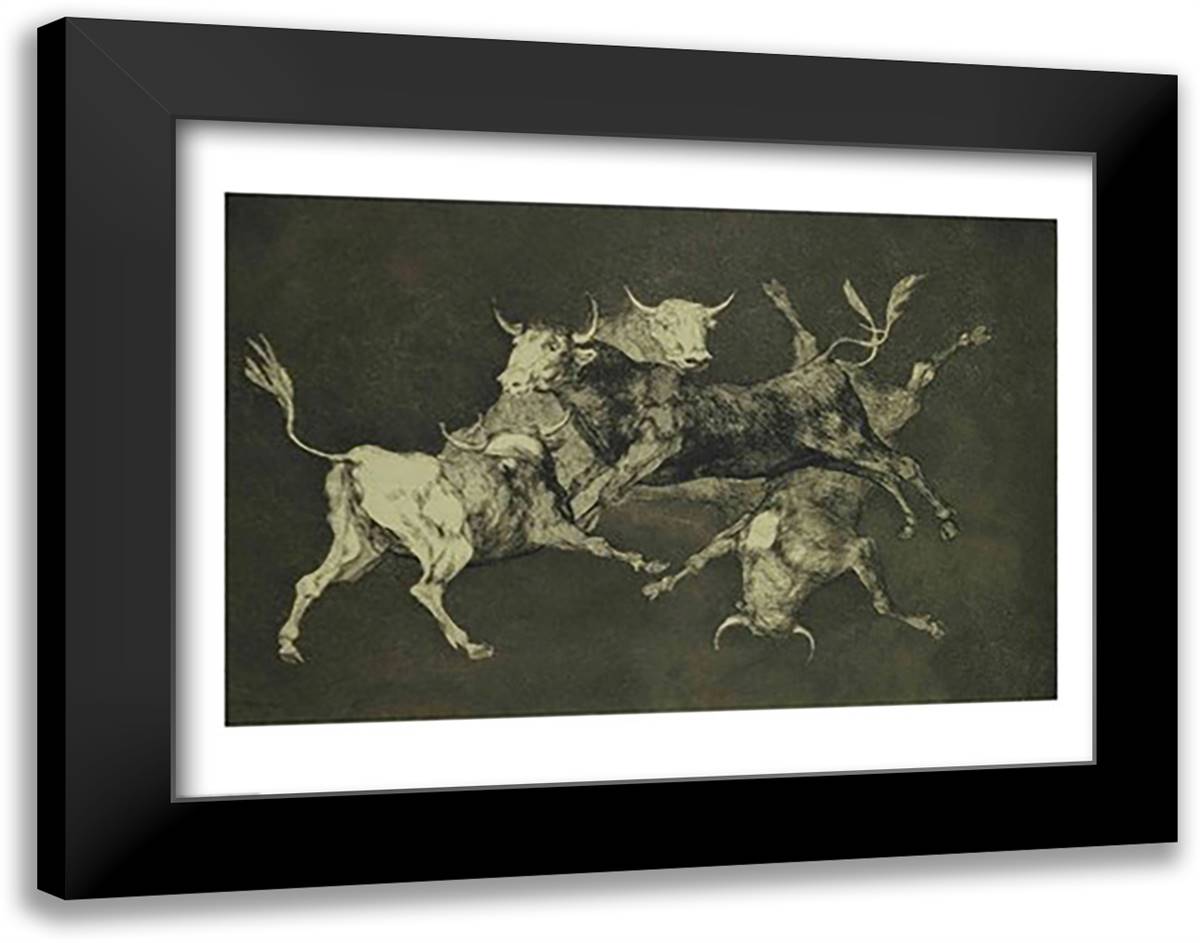 Folly of the Bulls, from the Follies series 28x22 Black Modern Wood Framed Art Print Poster by Goya, Francisco De